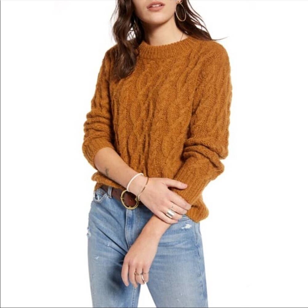 Treasure Bond Tan Dale Sparkle Cable Knit Sweater